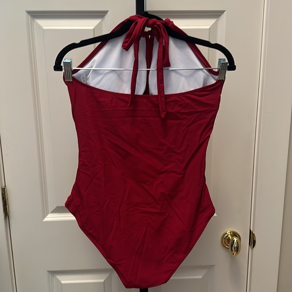 Tempt Me Red Ruched Halter One Piece Swimsuit NEW - Picture 6 of 8